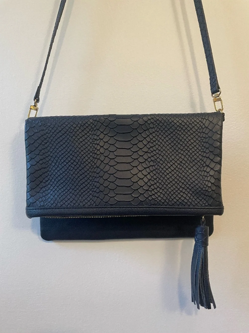 GiGi New York navy leather fold over crossbody/ clutch